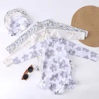 UV Small Baby Girl Swimsuit One Piece Swimming Swimwear Floral Ruffles Bathing Suit Long Sleeve Kid Beach Swim Swear 6month-7yrs 1