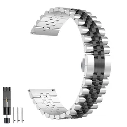 Stainless Steel Replacement Watch Strap - 20mm/22mm Bracelet Band - 22mm (Silver Black)