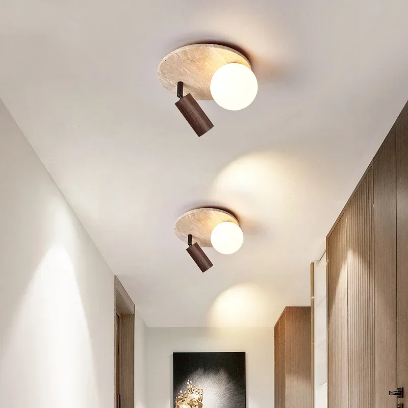 일본 와비사비 LED 천장 조명 침실 욕실 복도 홈 조명 노란색 트래버틴 천장 램프 Lampy Sufitowe