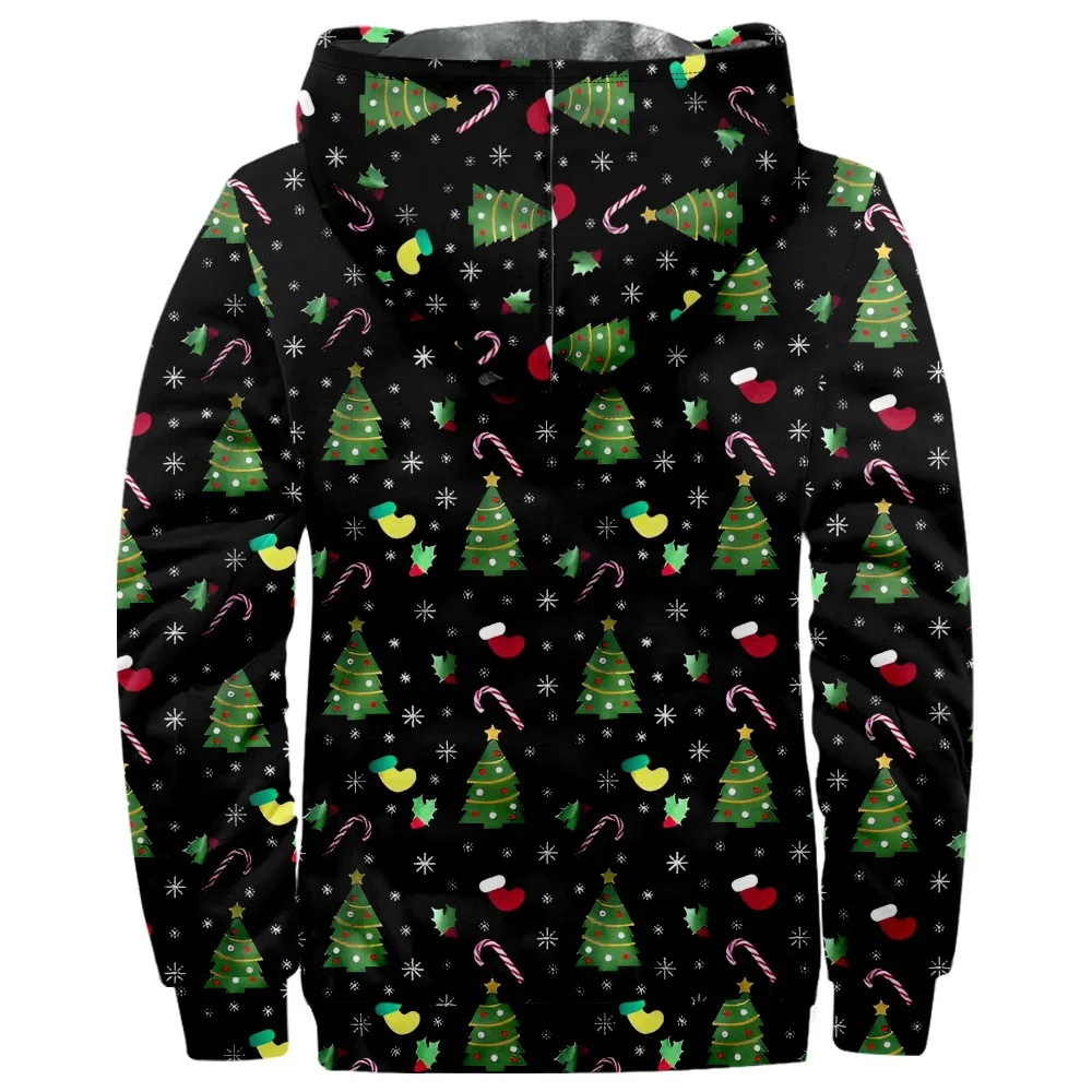 New Christmas Cotton Coat Hooded Sweater Casual Print Long Sleeve Zipper Sweater Thick Cotton Coat Winter a07