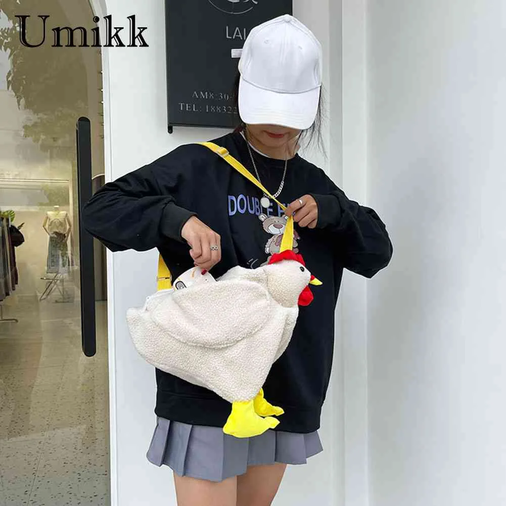 Women Shoulder Bag Hen Shape Plush Cute Cartoon Chicken Work Travel Satchel