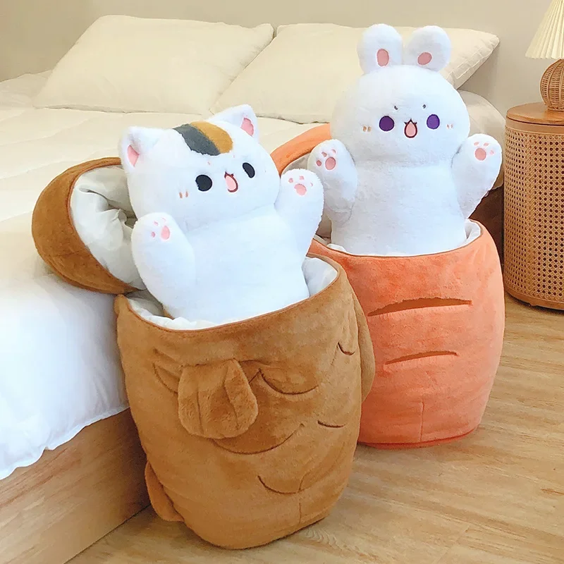 귀여운 타이야키 고양이 봉제 장난감, 당근 개에 숨어있는 토끼, 큰 뼈에서 페리 동물 봉제 베개, 어린이 소녀용, 80x45cm