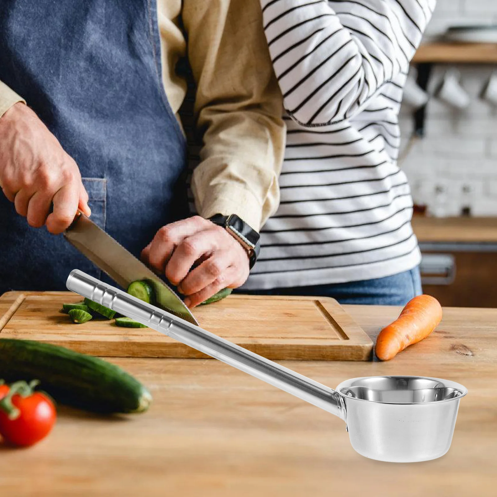 2 Pcs Spoons Long Handle Kitchen Soup Spoon Food Serving Spoon Stainless Steel Ladle Water Scoop Hot Pot Silver