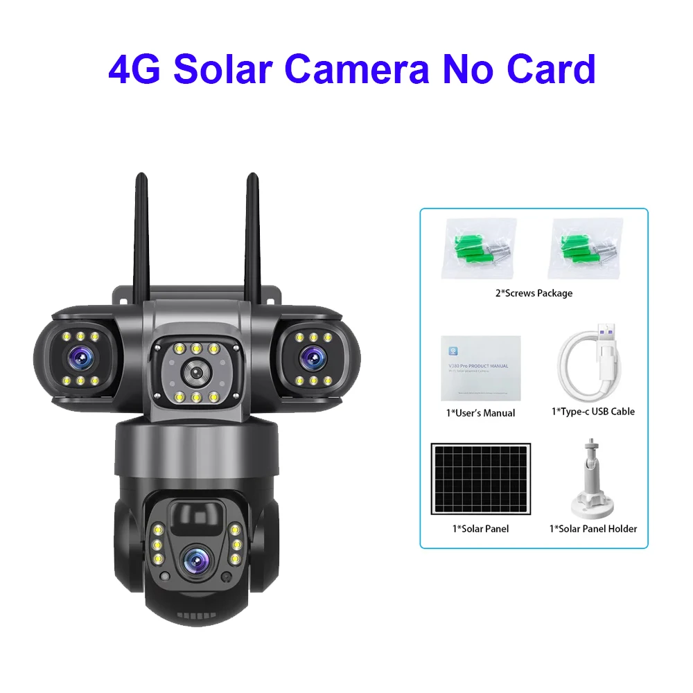V380 Pro Tri-lens Solar Camera 4G SIM HD Night Vision 15MP CCTV