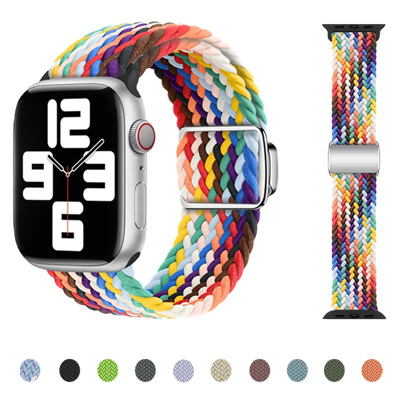 

Braided Loop Strap For Apple Watch band 44mm 40mm 45mm 41mm 42 38 Magnetic buckle bracelet iwatch series 7 se 3 6 8 5 ultra 49mm