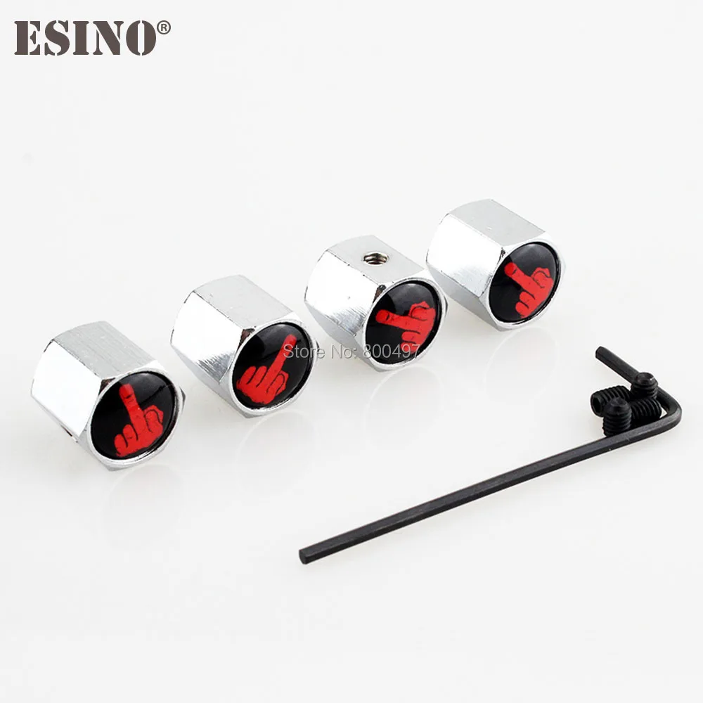 Set of 4 Anti-Theft Stainless Steel Middle Finger Tire Valve Caps