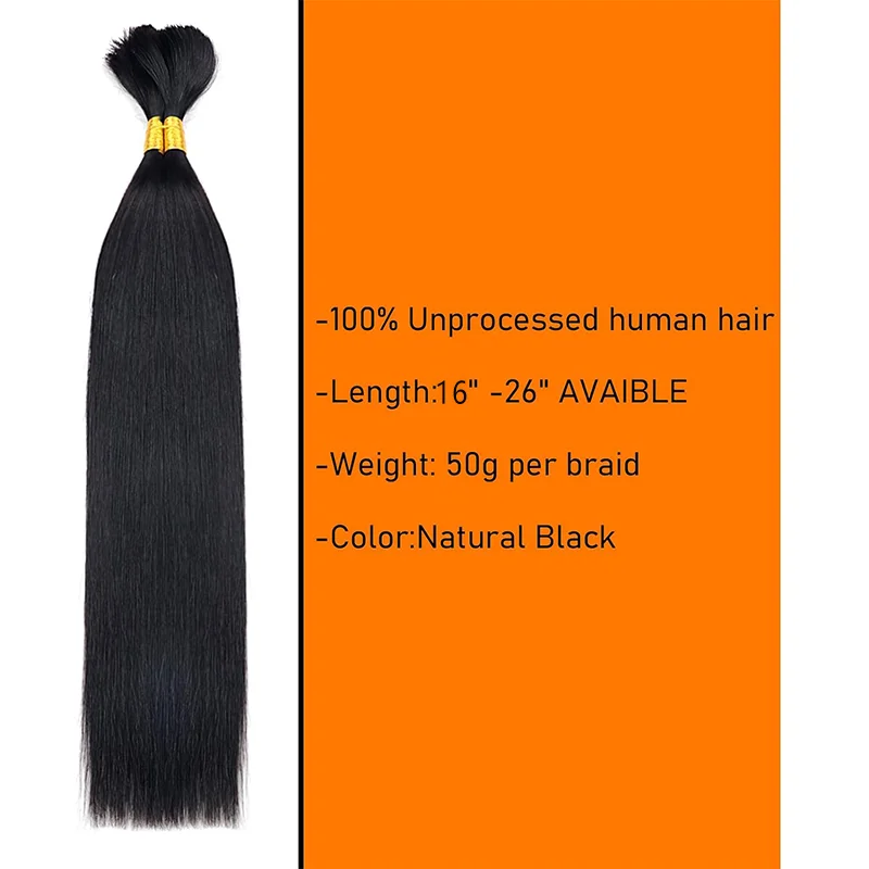 Straight Bulk Human Hair for Braiding No Weft Micro Braiding Hair Braids Extensions 100% Unprocessed Extensions Bulk