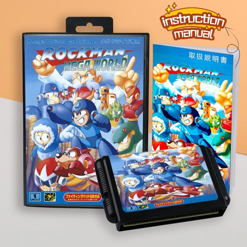 ロックマン-メガワールドの日本のカバー16ビットmdゲームカード