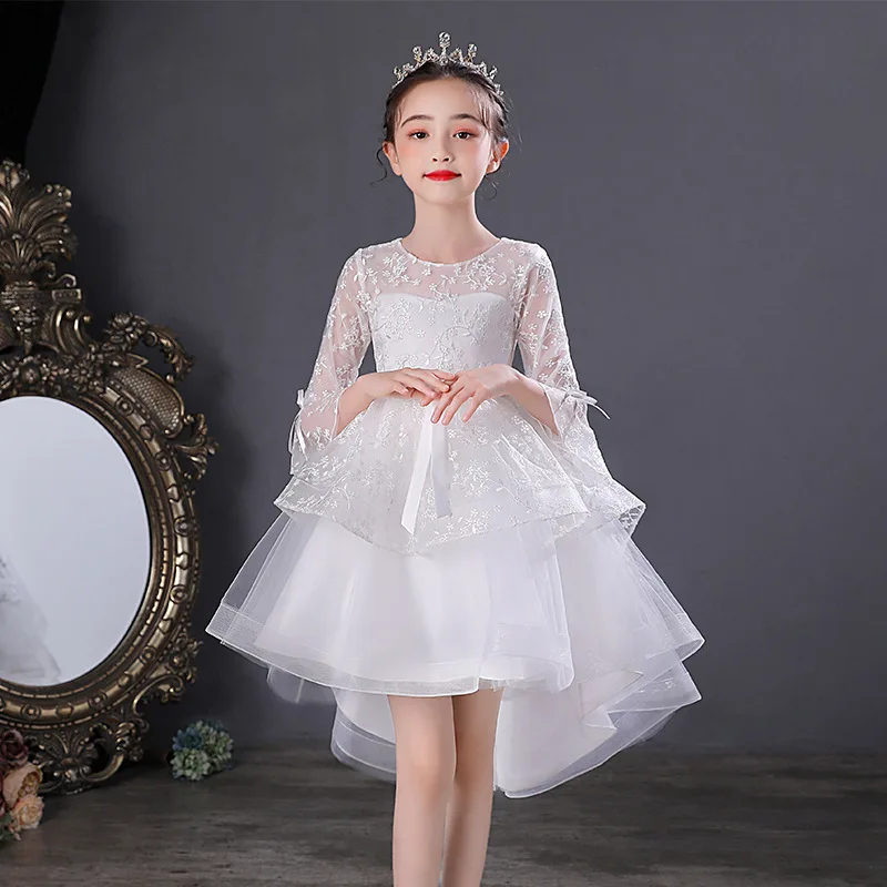 

Flower Girl Dress Elegant Children's Princess Dresses White Teens Vestido Party Birthday Clothes for kids Tulle Evening Gowns