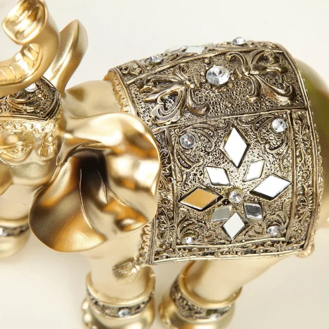 Statue d'éléphant en résine dorée, Feng Shui, élégante sculpture de tronc d'éléphant, figurine de richesse chanceuse, ornements d'artisanat pour la décoration intérieure 4
