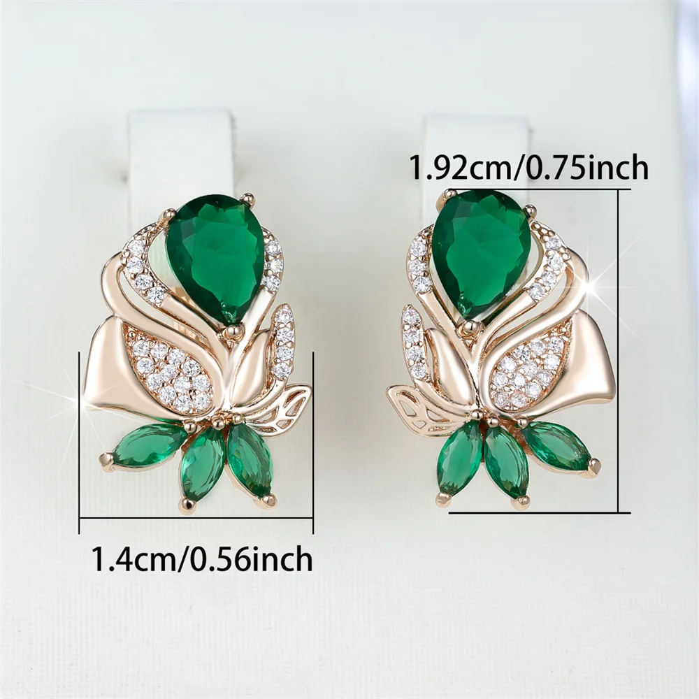 Green Zircon Water Drop Stone Cute Flower Hoop Earrings For Women Vintage Gold Color Ear Buckle Wedding Jewelry Engagement Gifts