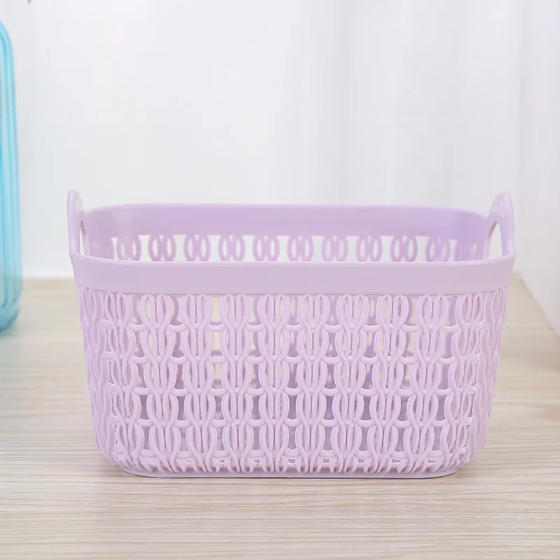 Description Picture 6 of item1pc Storage Basket Hollow Portable Sundries Carved Out Rattan Plastic Organizer Container Kitchen Home Office