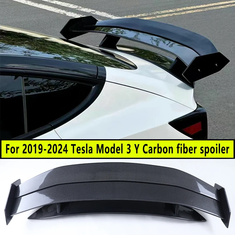 テスラモデル3,2019-2024用カーボンファイバーリアスポイラー,スライド 