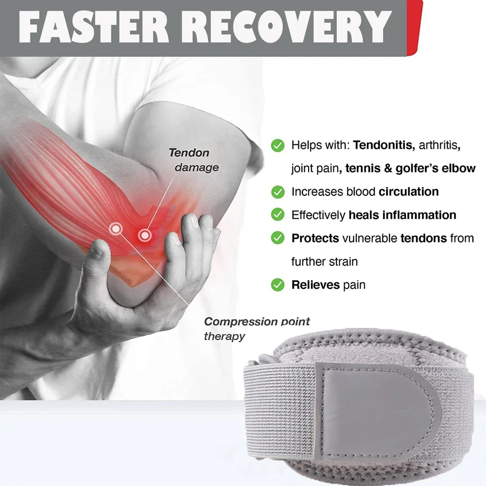 1Pc Tennis Elbow Brace, Tendonitis Elbow Brace Strap, Golfers Brace Counterforce Band for Tendon Pain, Support for Forearm