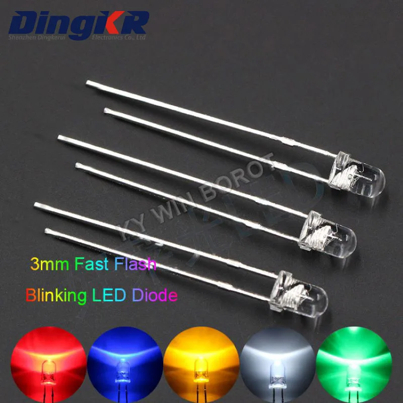 50 Pz 3Mm Bianco Verde Rosso Blu Giallo Diodo Emettitore Di Luce Automatico Lampeggiante Led Flash Control Lampeggiante 3Mm Led Diodo 1.5Hz