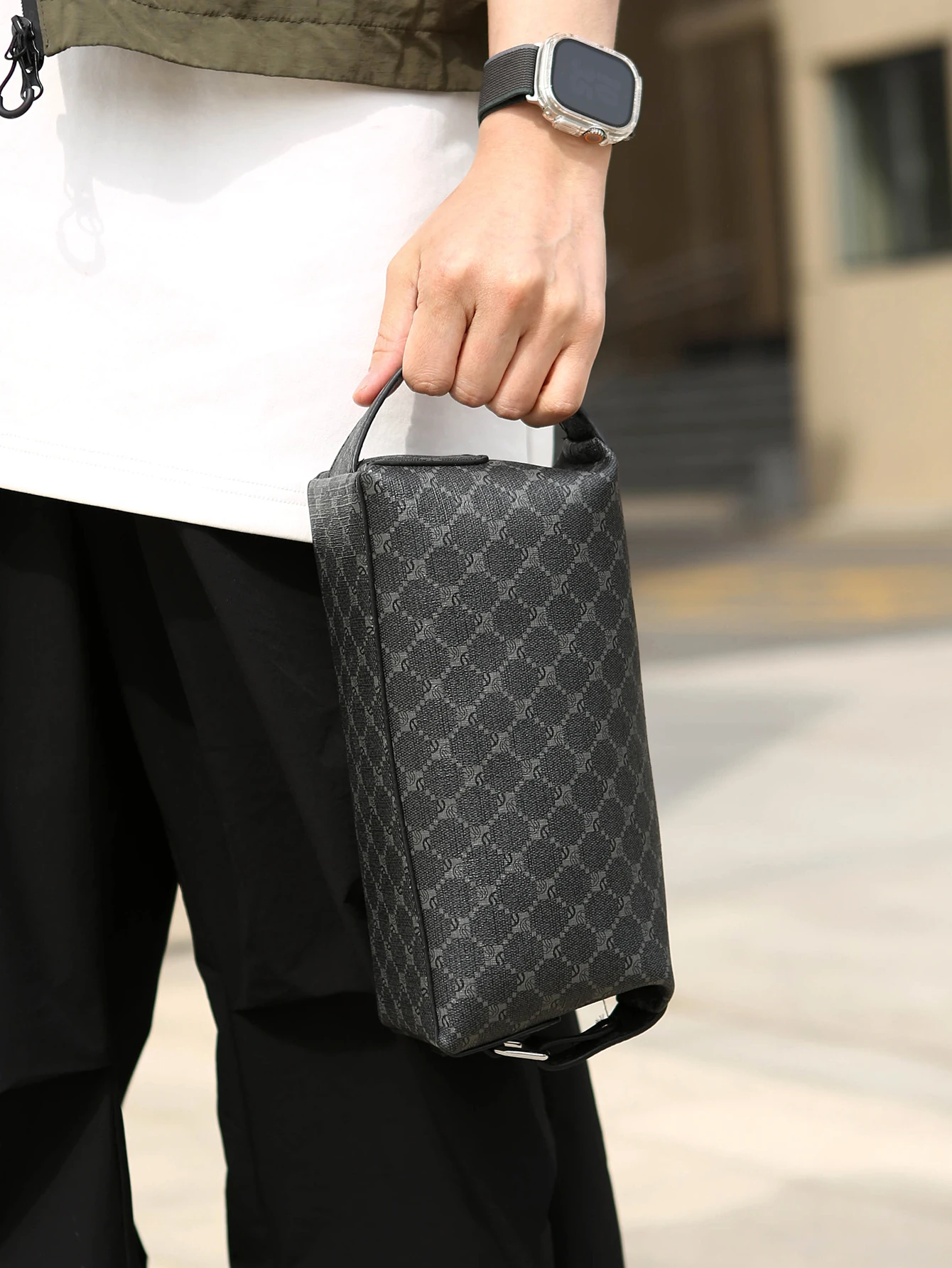 Herren-Kulturtasche aus PU-Leder, große Reise-Kulturtasche mit Doppelreißverschluss, tragbare Rasierer-Tasche für den täglichen Gebrauch – Detail 12