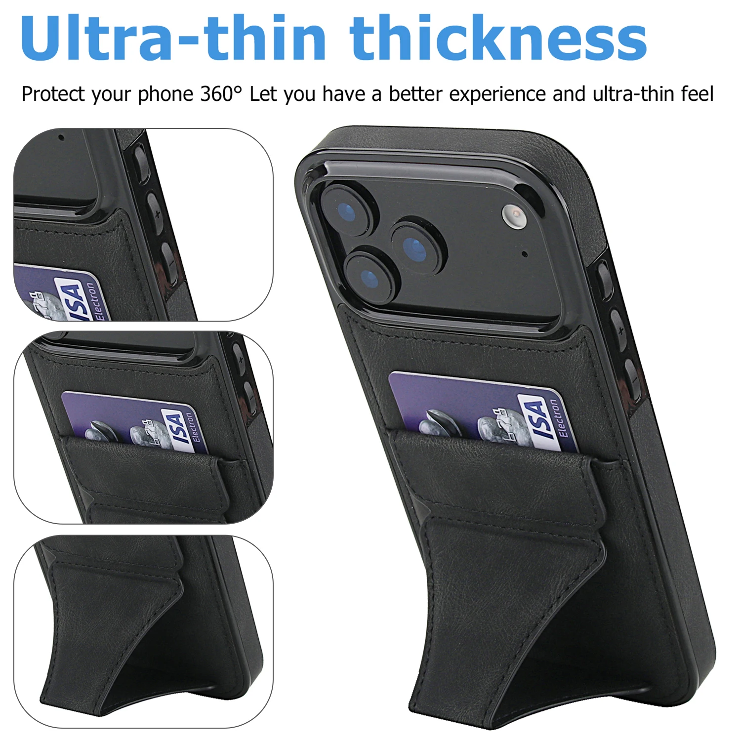 Foldable Leather Phone Case with Credit Card Slots and Kickstand Design