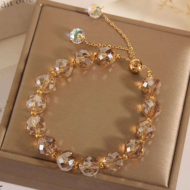Elegant multicolour crystal bead bracelet with snake chain and toggle clasp for women