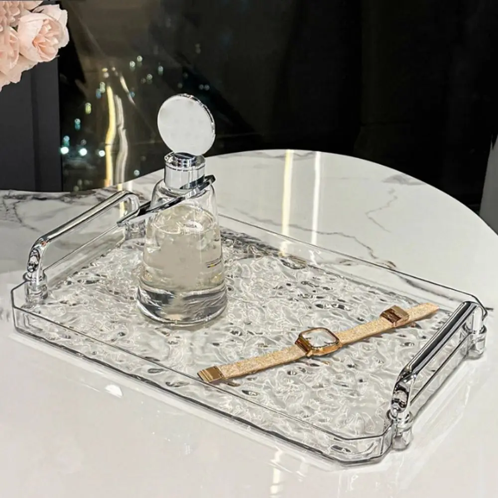 Water Ripple Luxurious Storage Tray Household Transparent Tea Cup Tray with Handle Decorative Bathroom Tray Living Room 4