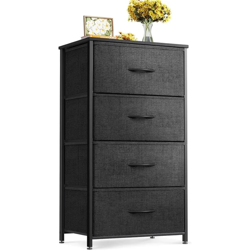 

Dresser for Bedroom with 4 Storage Drawers, Small Dresser Chest of Drawers Fabric Dresser with Sturdy Steel Frame