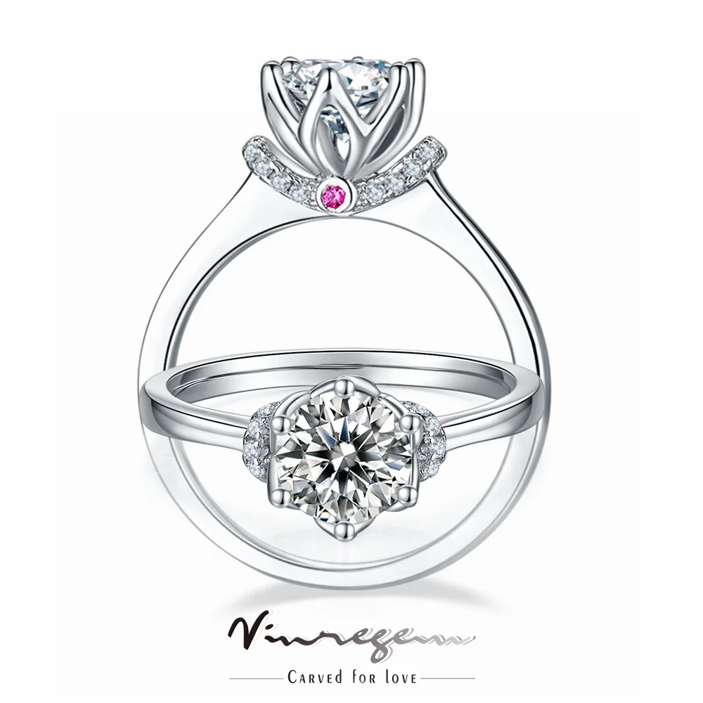 

Vinregem 925 Sterling Silver D Moissanite 100% Pass Test Diamond Wedding Engagement Ring for Women Promise Gift Dropshipping
