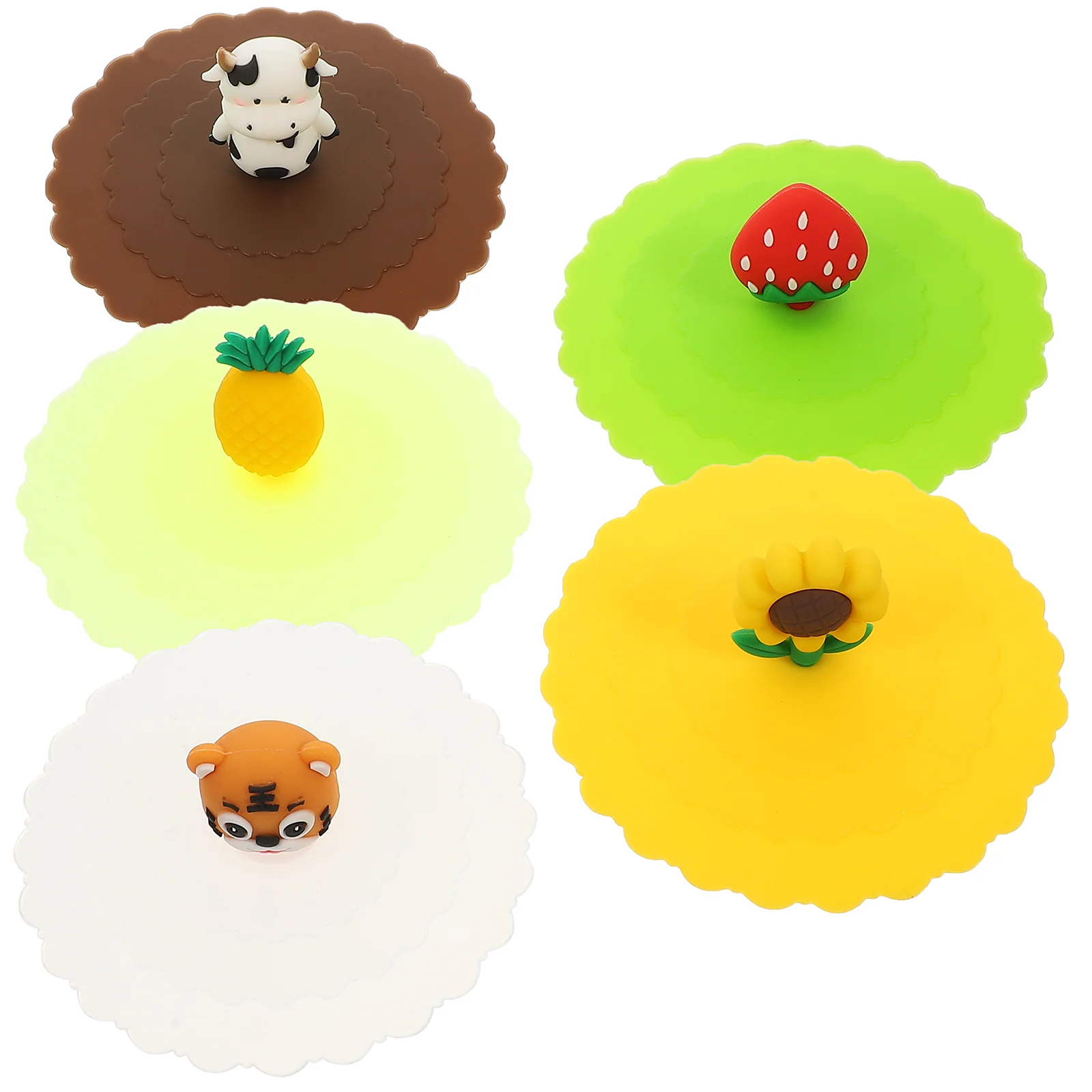 

5 Pcs Cup Cover for Cups Cartoon Silicone Lid Coffee Mug Clear Water Lids Covers Decor Glass Airtight Adorable