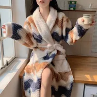 Women's Pajamas Cute Pijama Winter Sleepwear Warm Robe Sets Long Home Wear Bathrobe Plus Velvet Warmth Coral Fleece Nightgown 3