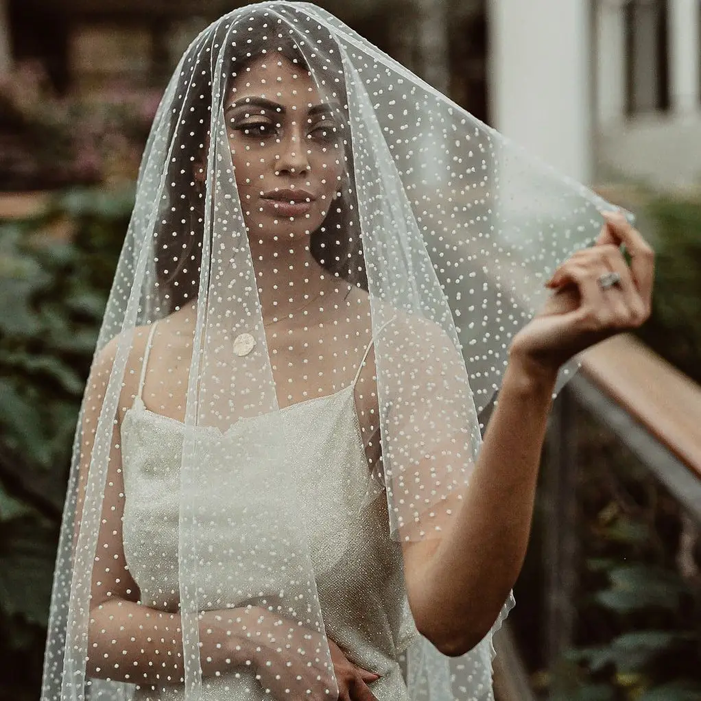 

V185 Long Wedding Veil 1 layers Bridal Veils with Blusher Cut Edge Cathedral Length Bridal Hair Accessories Cover Face
