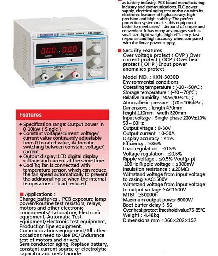 Digital KXN-3030D Precision Variable Adjustable 30V 30A DC Power Supply detail image 1