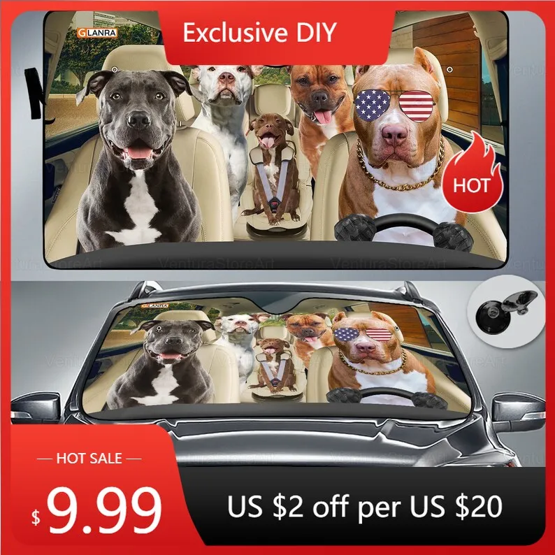 

PitBull Family Car Sunshade, PitBull Lover, PitBull Car Sun Protector, Cute Car Accessories, PitBull Sun Protector, Dog Lover Gi