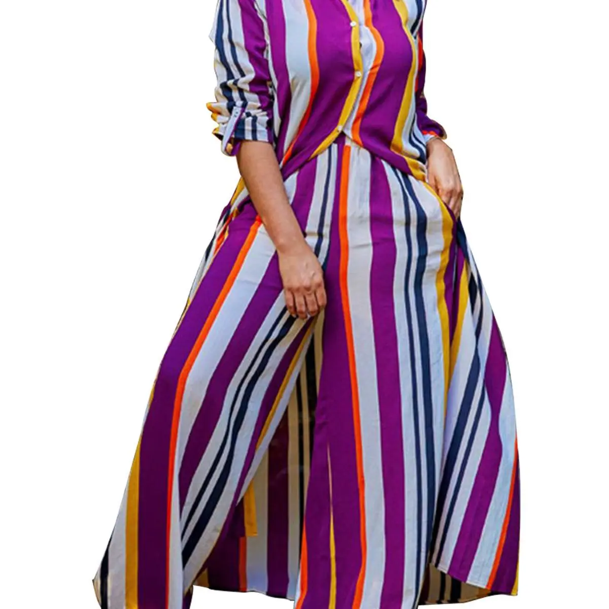 2023 Autumn Spring African Women Long Sleeve V-neck Polyester 2 Piece Top Long Pant Matching Sets XL-5XL African Clothes Women