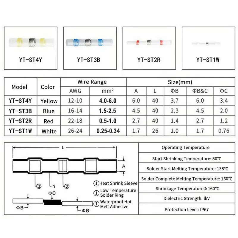 Butt Terminals Heat Shrink Butt Connectors For Automotive Insulated Butt Splices For Truck Marine Automotive Boats Waterproof