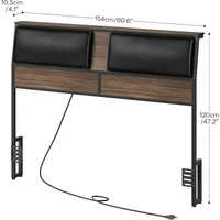 Upholstered Queen Size Headboard with Charging Station, Top Storage Shelf, Bed Frame Adapters, and Adjustable Height for Enhance 3