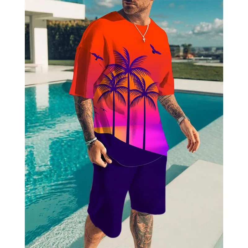 Hawaiian Mens 3D Print Coconut Tree Casual Tracksuit