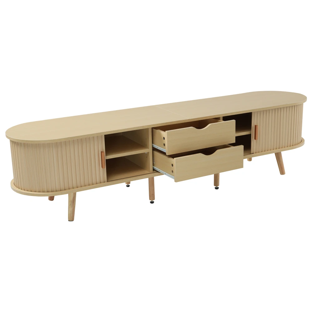 Wohnzimmer-TV-Schrank mit Stauraum + runder Tischplatte, MDF-Holzschnitzerei, 2 Schubladen, Tragfähigkeit 30 kg – Detail 19