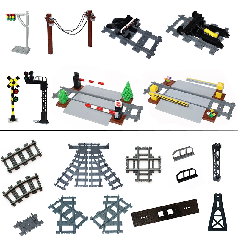 DIY 빌딩 블록 모델 MOC 도시 기차 트랙, 유연한 직선 곡선 소프트 레일 스위치 철로 기술 기차 부품 벽돌