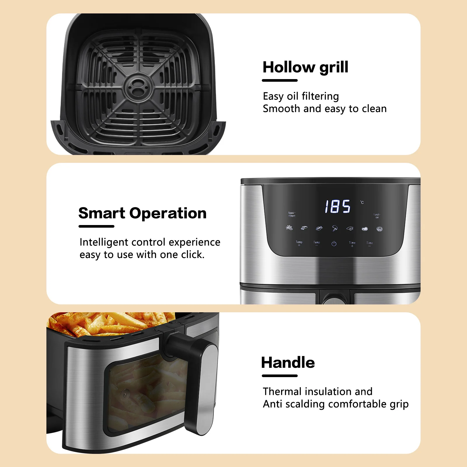 EXSAMO 7L Large Capacity Smart Electronic Digital Visual Deep Fryers Without Oil 2000W Multi-Function With Touchscreen Air Fryer