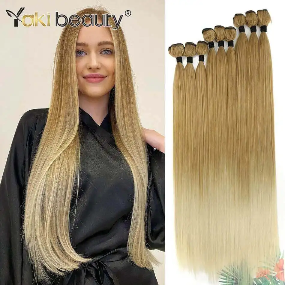 Synthetic Bone Straight Hair Bundles 9PCS/Set Super Long Hair Extensions Organic Fiber 300G Yaki Straight Weave Full to End
