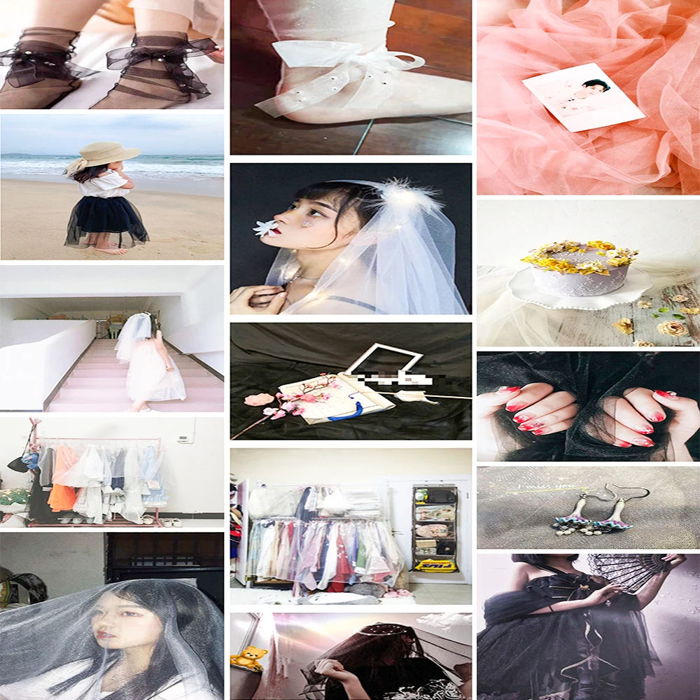 150CM Wide Bright Silk Soft Mesh Gauze Tulle Lace Fabric For Wedding Dress Manicure Photos Background Sewing Clothing Decoration