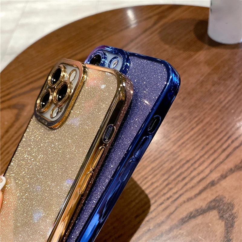 iphone 11 Pro Max  lifeproof case Glitter Square Plating Blue Case For iPhone 13 Pro Max 11 12 Mini XR X XS Max 6 6S 7 8 Plus SE 2020 Shockproof Transparent Cover iphone 11 Pro Max clear case