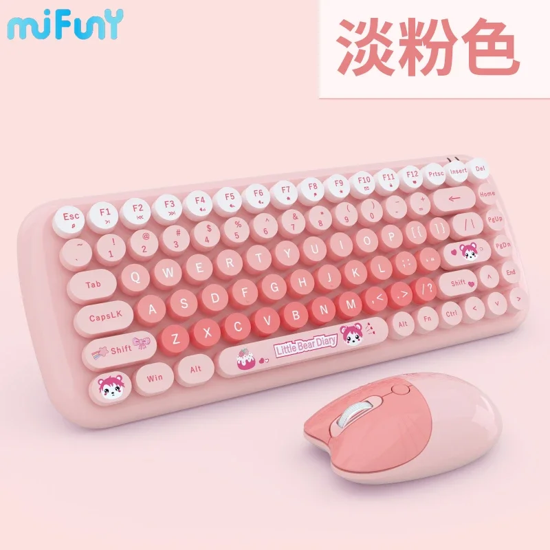 

MiFuny CANDY 2.4G Wireless Keyboard and Mouse Set Pink Mini Cute Cartoon Teclado Office 84 Key Keyboards for PC Computer Laptop