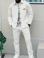 Nouvel ensemble décontracté 2 pièces pour homme 2026 – Survêtement d'automne en tricot gaufré couleur unie avec veste à col revers boutonnée et poches, et pantalon long 5