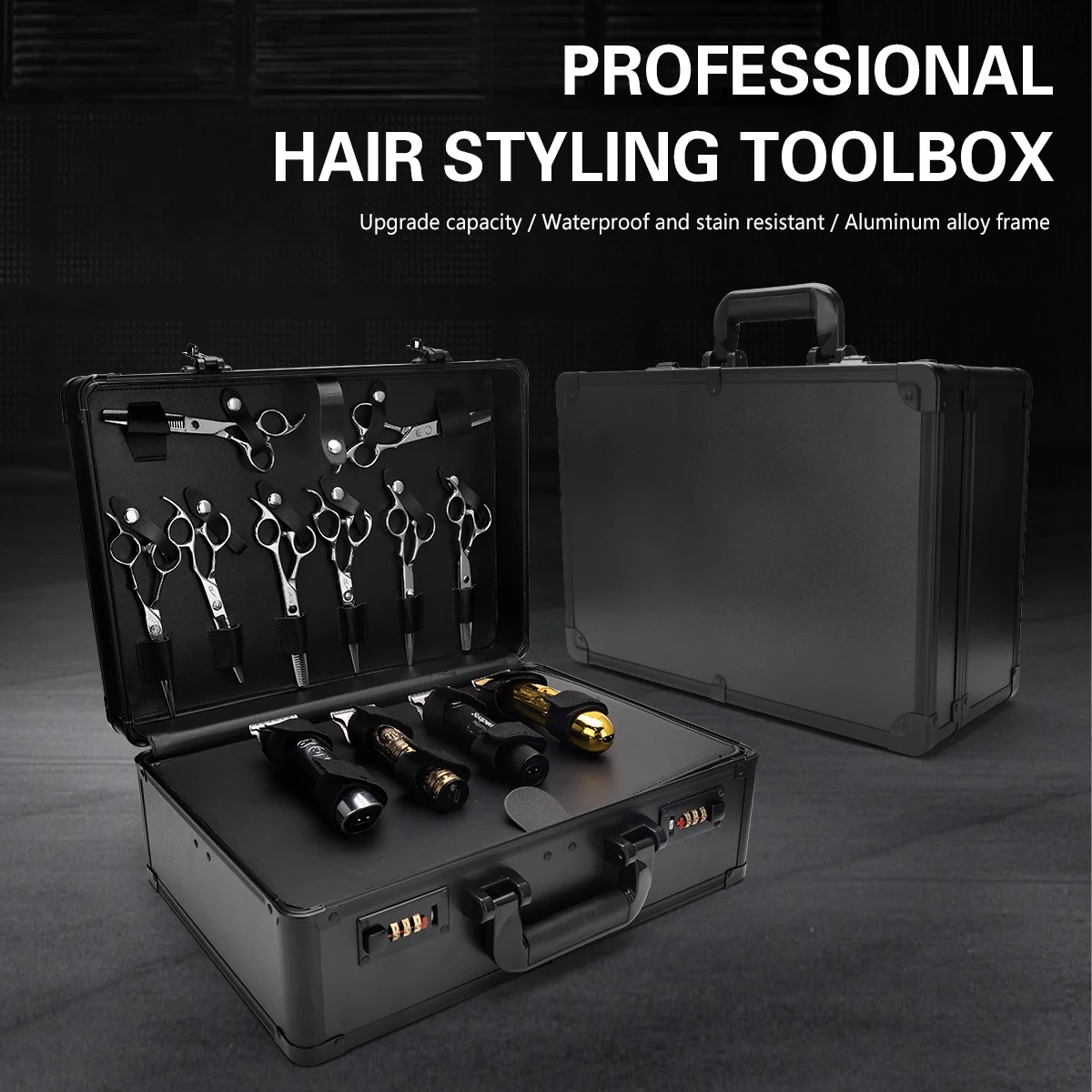 

Professional Hairdressing Styling Tools Storage Box Large Capacity Portable Suitcase With Password Barber Carrying Case Supplies