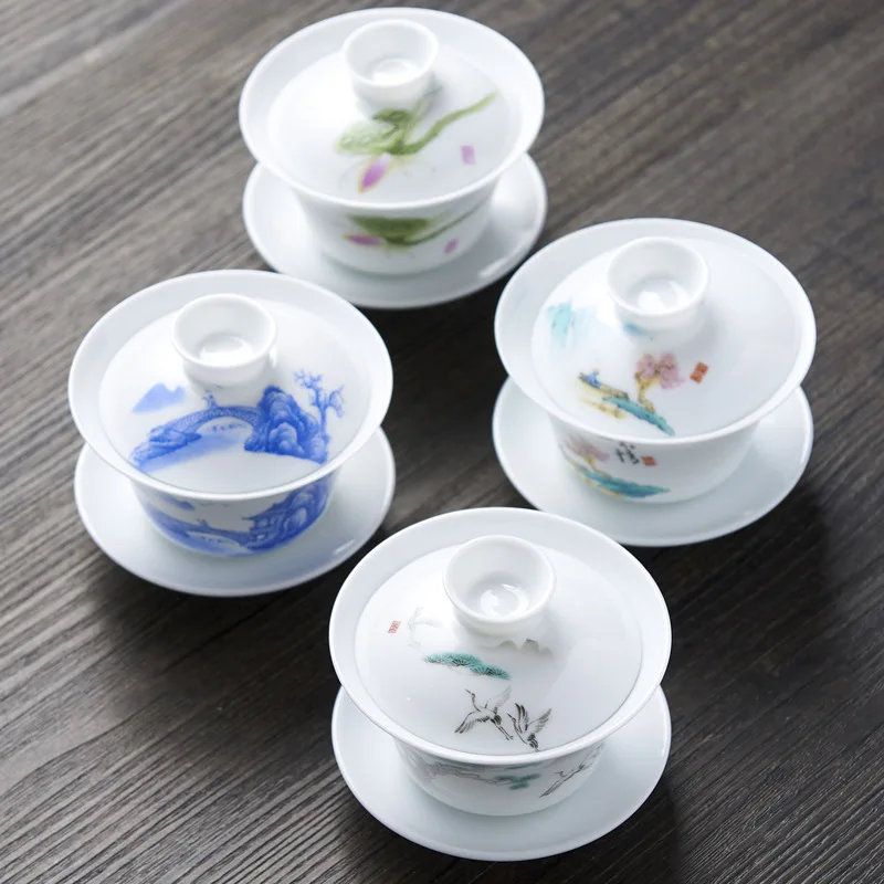 Chinese Traditions Gai Wan Tea Set Bone China Tea Sets Dehua Gaiwan Porcelain Pot Set For Travel Beautiful And Easy Kettle tea set