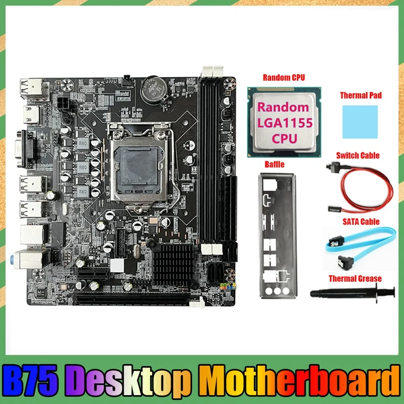 

B75 Motherboard+CPU+SATA Cable+Switch Cable+Baffle DDR3 Kit For I3 I5 I7 Series Pentium Celeron CPU
