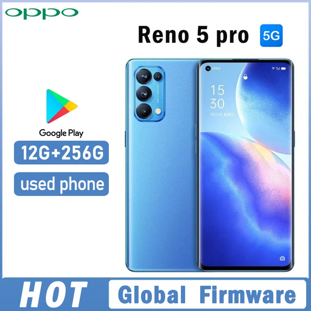 OPPO Reno 5 pro 5G smartphone firmware mondial 12GB 256GB 6.55 "64MP caméra quadruple dimension 1000 + téléphone utilisé 1