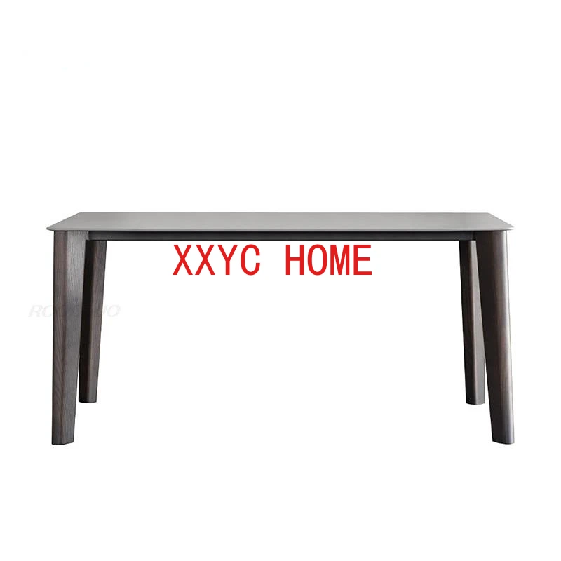 

Новая простая прямоугольная серая каменная плита, обеденный стол из массива дерева, мебель для дома, ресторана, маленькой квартиры с деревянными ножками из ясеня