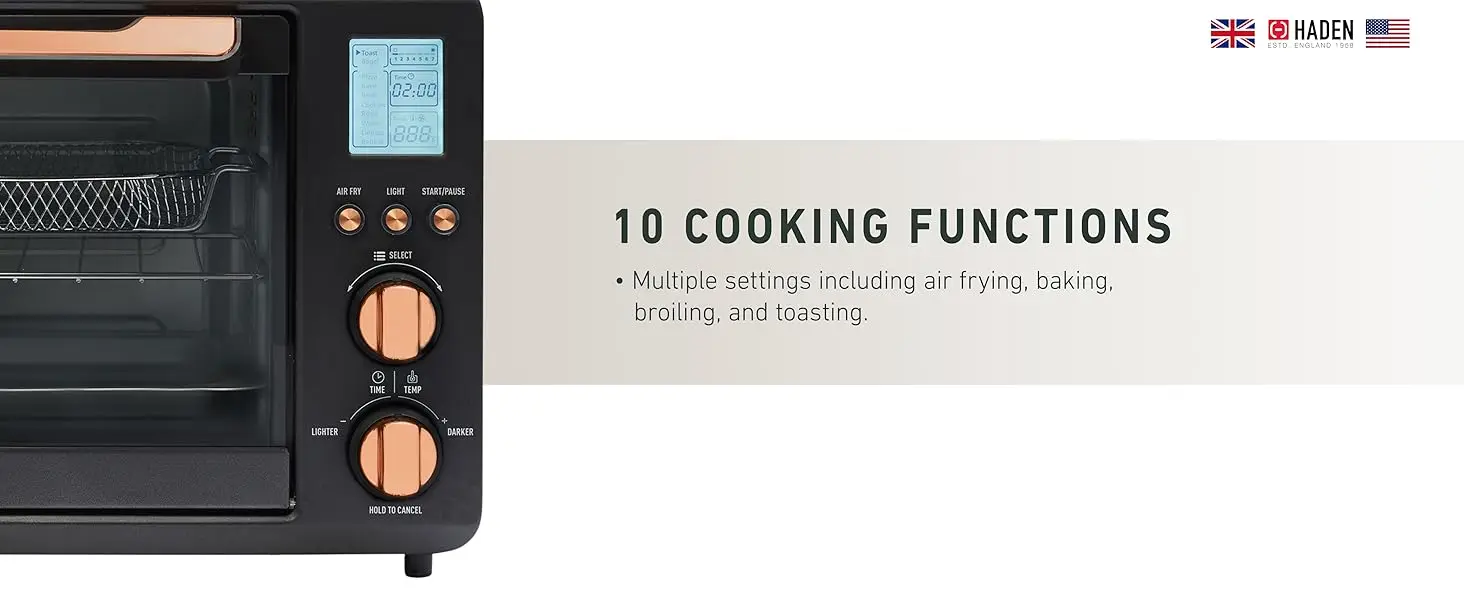 Haden Countertop 6 Slice Toaster Oven Air Fryer Combo for Kitchen, Black/Copper