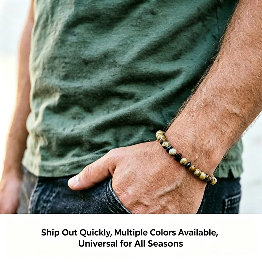 4mm Naturstein Armband Männer Hämatit Kreuz Armband Reis Perle Armband Homme Freund Geschenk Bracciale Uomo Joias Yoga schmuck