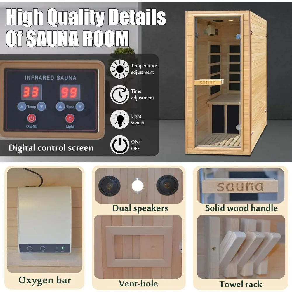 Far Infrared Home Sauna Mini Indoor Dry Sauna Room, Hemlock Wood Sauna, with 1200W 5 Heating Panels, Heating Machine Equipment 4